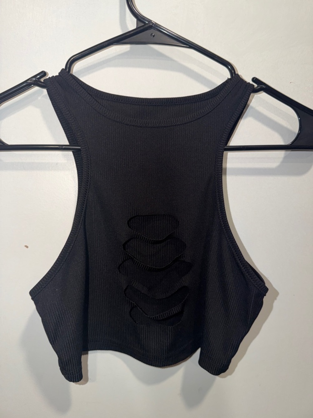 SHEIN Black Ribbed Cutout Racerback Tank Top